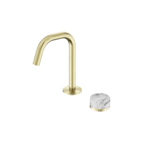 Serenity Basin Mixer Edge Spout Arabescato Corchia Handle Brushed Gold