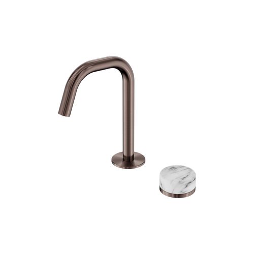 Serenity Basin Mixer Edge Spout Arabescato Corchia Handle Brushed Bronze