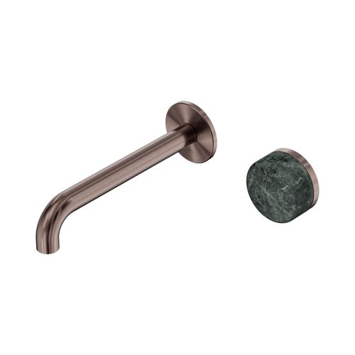 Serenity Wall Basin Mixer 220mm Spout Verde Alpi Handle Brushed Bronze