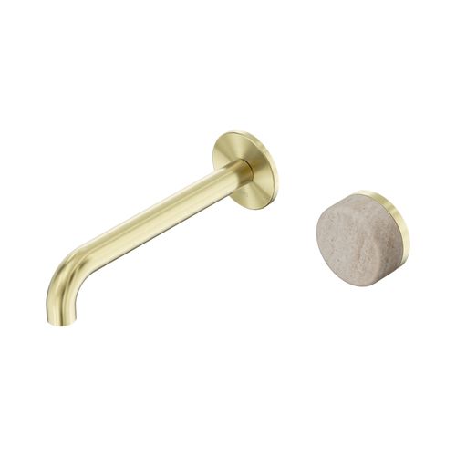 Serenity Wall Basin Mixer 220mm Spout Rome Travertine Handle Brushed Gold