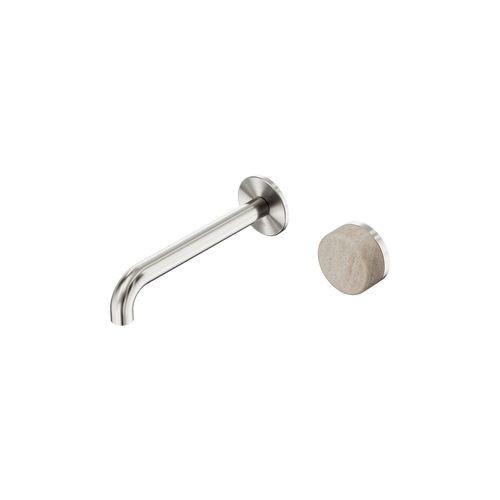 Serenity Wall Basin Mixer 185mm Spout Rome Travertine Handle Brushed Nickel