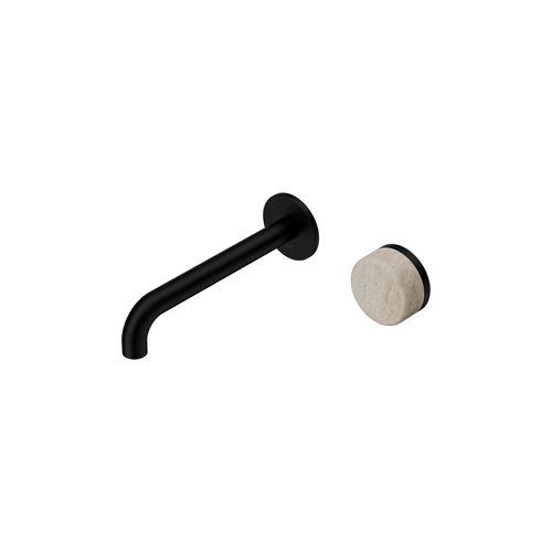 Serenity Wall Basin Mixer 220mm Spout Rome Travertine Handle Matte Black