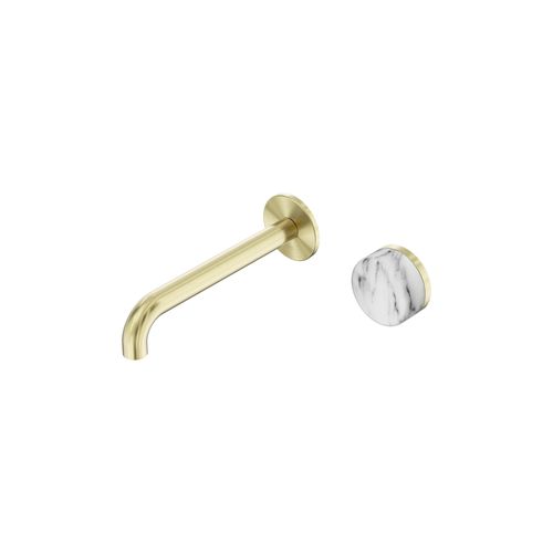 Serenity Wall Basin Mixer 160mm Spout Arabescato Corchia Handle Brushed Gold