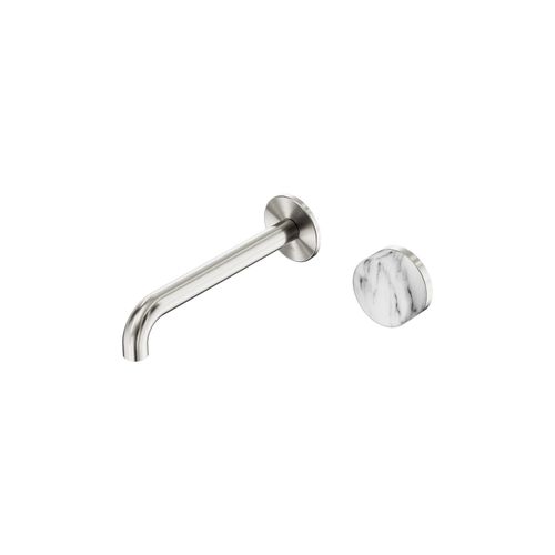 Serenity Wall Basin Mixer 185mm Spout Arabescato Corchia Handle Brushed Nickel