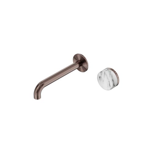 Serenity Wall Basin Mixer 220mm Spout Arabescato Corchia Handle Brushed Bronze