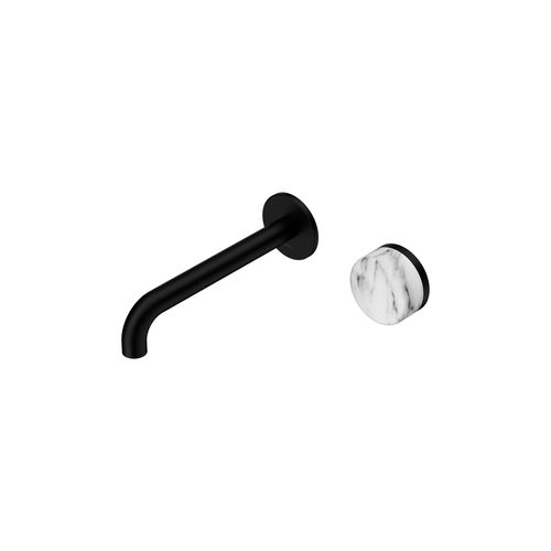 Serenity Wall Basin Mixer 220mm Spout Arabescato Corchia Handle Matte Black