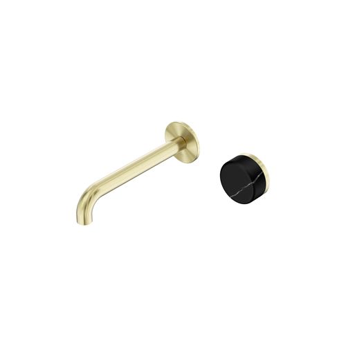 Serenity Wall Basin Mixer 185mm Spout Marquina Black Handle Brushed Gold