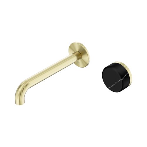 Serenity Wall Basin Mixer 185mm Spout Marquina Black Handle Brushed Gold