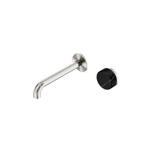 Serenity Wall Basin Mixer 220mm Spout Marquina Black Handle Brushed Nickel
