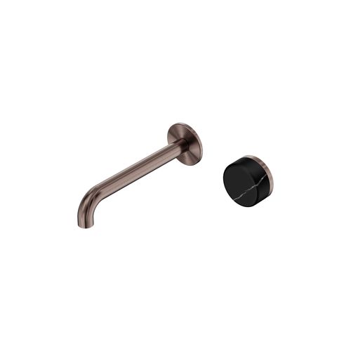 Serenity Wall Basin Mixer 185mm Spout Marquina Black Handle Brushed Bronze