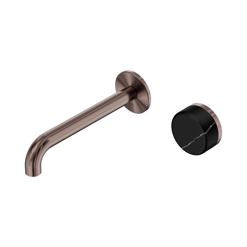 Serenity Wall Basin Mixer 220mm Spout Marquina Black Handle Brushed Bronze