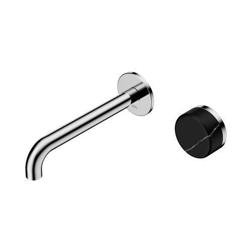 Serenity Wall Basin Mixer 185mm Spout Marquina Black Handle Chrome