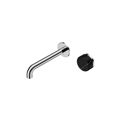 Serenity Wall Basin Mixer 220mm Spout Marquina Black Handle Chrome