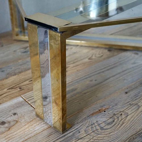 1970s Chrome & Brass Coffee Table by Romeo Rega
