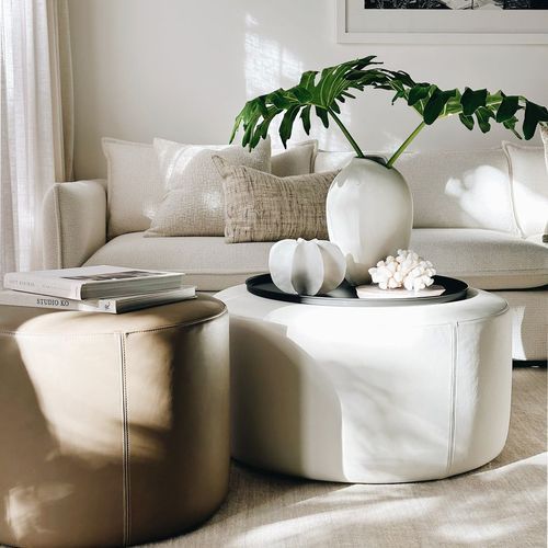 'Rio' Ottoman / Cream Leather