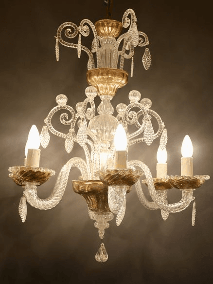 Murano Hand Blown Glass Chandelier With Grape Tassels