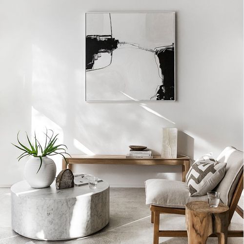 Elle Round Block Marble Coffee Table / White