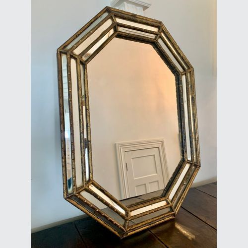 Hollywood Regency Octagonal Faux Bamboo Mirror