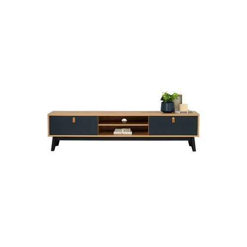 CASTOR Entertainment TV Unit 180cm - Natural, Navy Blue & Black