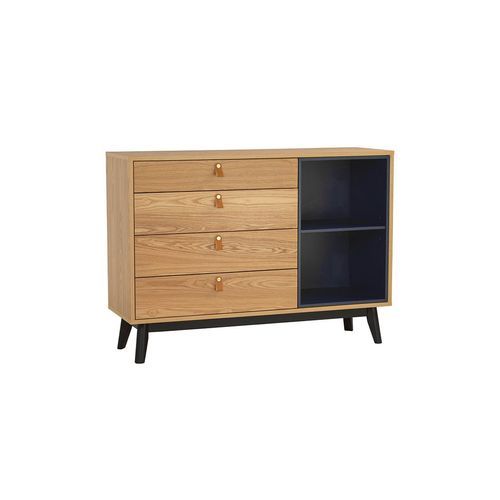 CASTOR Sideboard Buffet 125cm - Natural, Navy Blue & Black