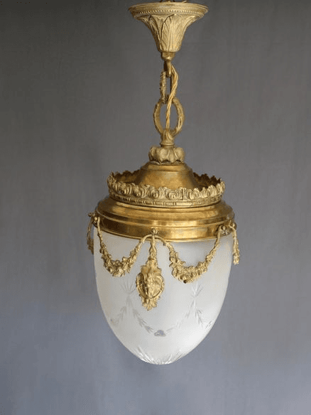 Val St Lambert Lantern in Brass and Satin Cut Glass