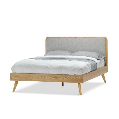Stella Queen Bed Frame | Light Grey & Natural Oak