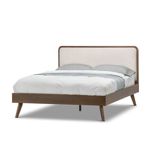 Stella Queen Bed Frame | Light Beige & Walnut