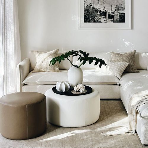 'Rio' Ottoman / Green Beige Leather
