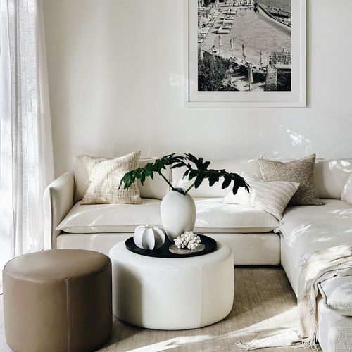 'Rio' Ottoman / Green Beige Leather