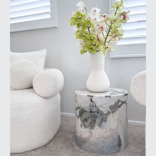 Rounded Side Table - Milky Blue Marble | Natural Stone Co.