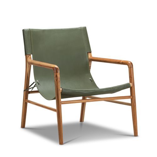 Norah Leather Sling Armchair | Teak & Olive Green