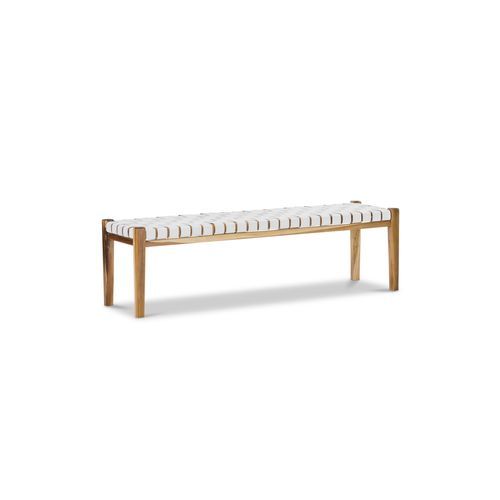 Lazie Leather Strapping Bench | Teak & White
