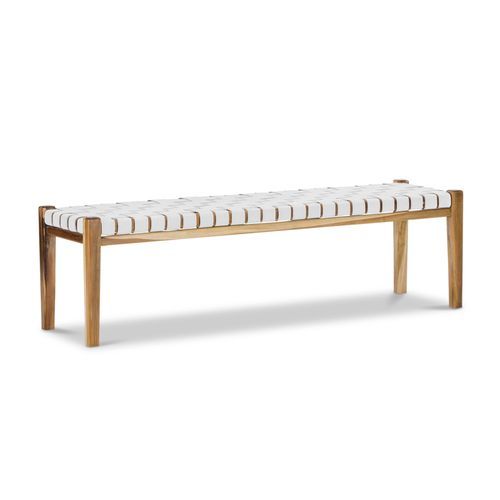 Lazie Leather Strapping Bench | Teak & White