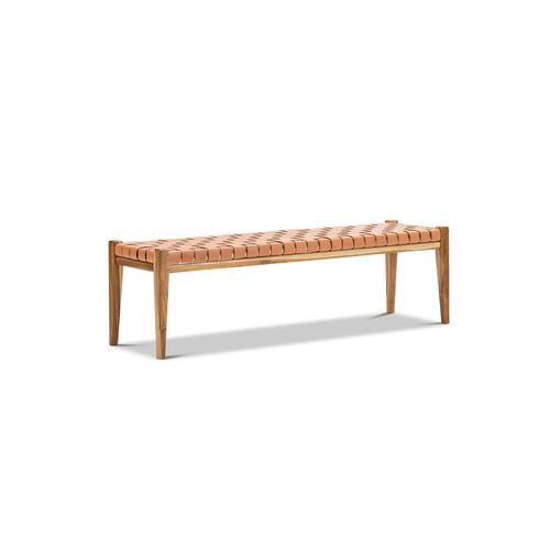 Lazie Leather Strapping Bench | Teak & Natural Tan
