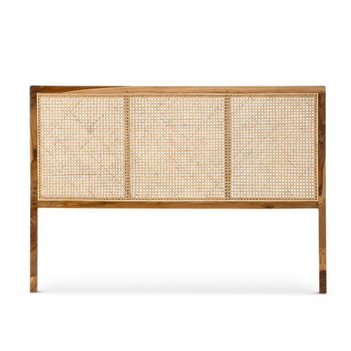 Lazie Woven Rattan Cane Queen Bedhead | Natural & Teak
