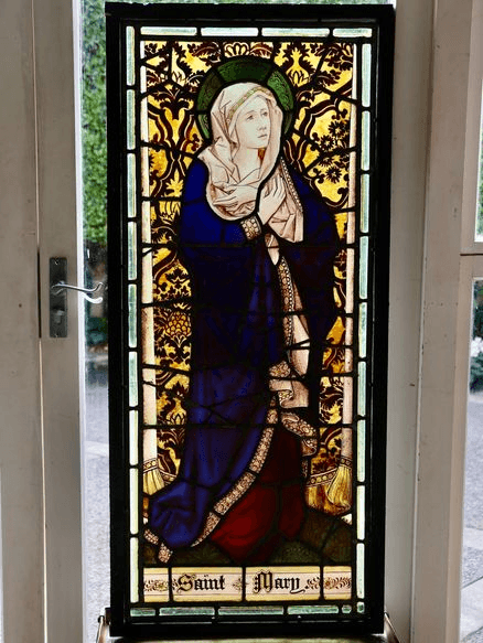 Antique Stained Glass Panel Of the Virgin Mary
