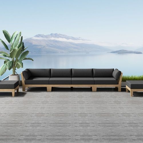 Newport Teak Outdoor Sofa with Armless Chairs - 6 Seat