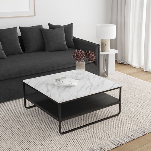 Estoria White Marble Square Shelf Coffee Table | Black