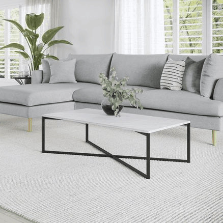 Ellie White Marble Rectangular Coffee Table | Black