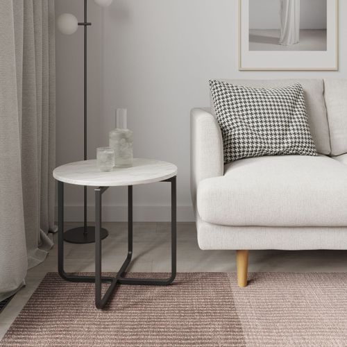 Clarina Ivory Marble Round Side Table | Black