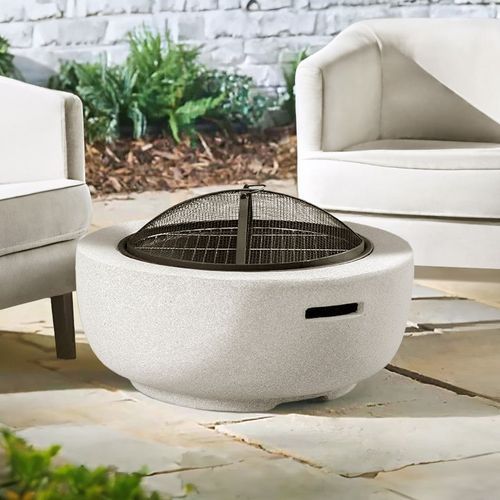 Round MgO Fire Pit Bowl with BBQ Grill Rack Spark Guard