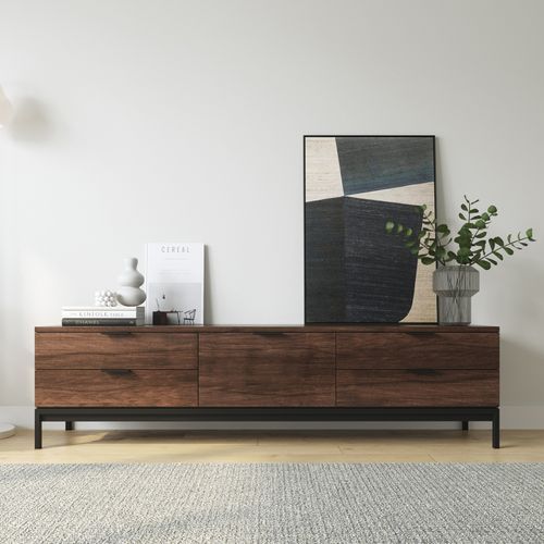 Macy Oak Entertainment Unit | Walnut & Black