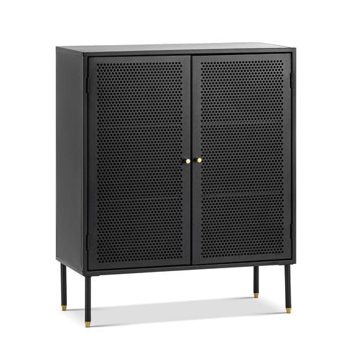 Mesh 2 Door Low Storage Cabinet | Matte Black