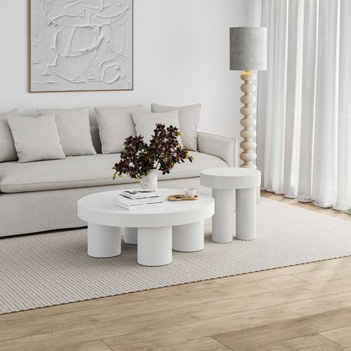 Colum 100cm Round Concrete Coffee Table | Indoor & Outdoor | White