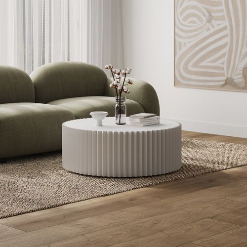 Kaei 90cm Round Fluted Coffee Table | White