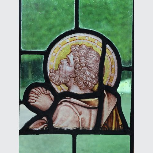 Antique Religious Stained Glass Panel of A Saint