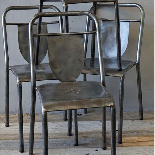 Set of 4 French Industrial Steel Chairs