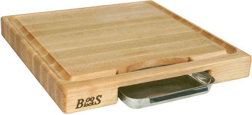 Boos Block Newton Prep Master Maple Wood Reversible Cutting Board with Juice Groove & Pan - 45cm x 45cm x 6cm
