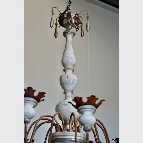 Italian Painted Wood & Iron Chandelier