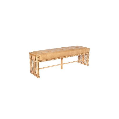Rattan & Leather Bench